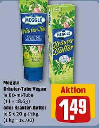 Meggle Kräuter-Tube Vegan je 80-ml-Tube oder Kräuter-Butter je 5 x 20-g-Pack.