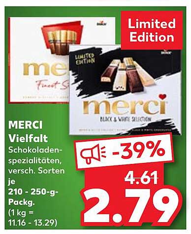 MERCI Vielfalt Schokoladenspezialitäten, verschieden, Sorten je 210 - 250-g-Pack.