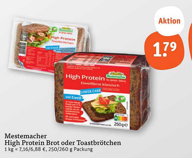 Mestemacher High Protein Brot oder Toastbrötchen - 250 g
