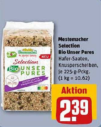 Mestemacher Selection Bio Unser Pures Hafer-Saaten, Knusperscheiben, je 225-g-Pckg.