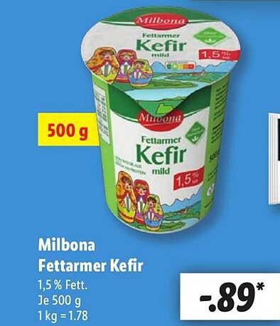 Milbona Fettarmer Kefir 500 g