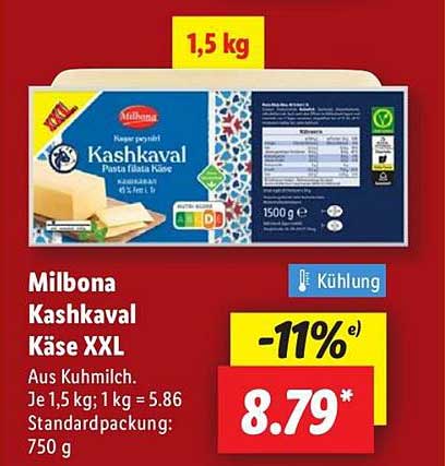Milbona Kashkaval Käse XXL 1,5 kg