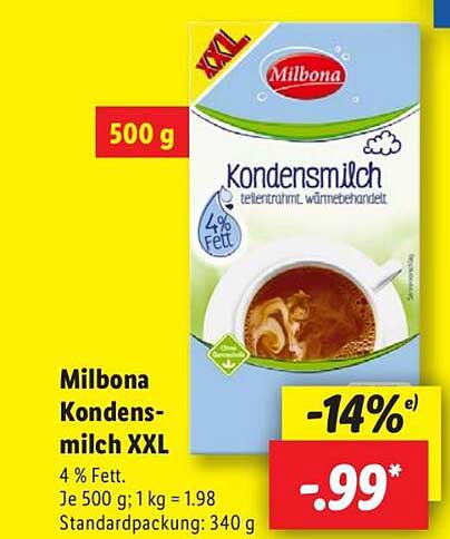 Milbona Kondensmilch XXL 500 g - nur 0,99 €