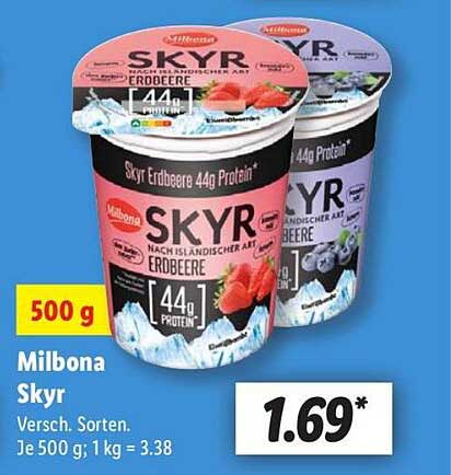 Milbona Skyr Erdbeere 44g Protein - 500g