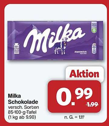 Milka Schokolade verschiedene Sorten