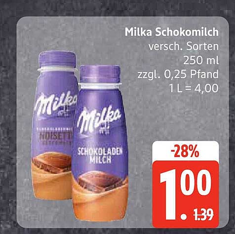 Milka Schokomilch verschiedene Sorten 250 ml
