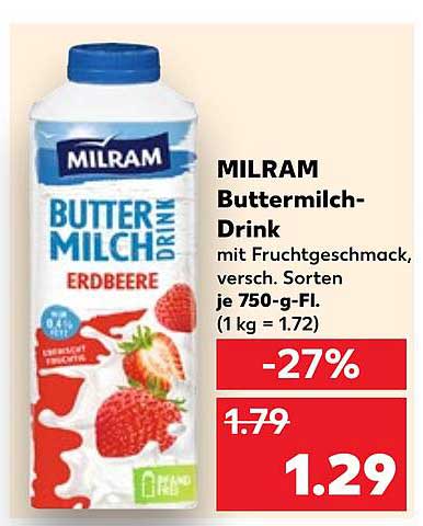 MILRAM Buttermilch-Drink Erdbeere 750 g