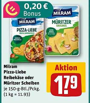 Milram Pizza-Liebe Reibekäse oder Müritzer Scheiben
