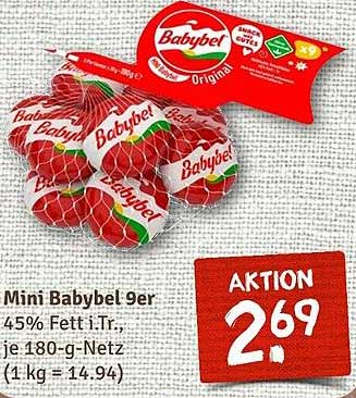 Mini Babybel 9er, 45% Fett i.Tr., je 180-g-Netz