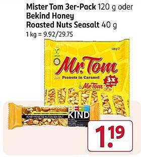Mister Tom 3er-Pack 120 g oder Bekind Honey Roasted Nuts Seasalt 40 g