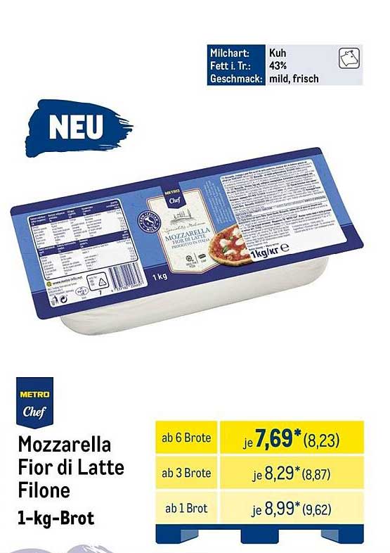 Mozzarella Fior di Latte Filone 1-kg-Brot - NEU!