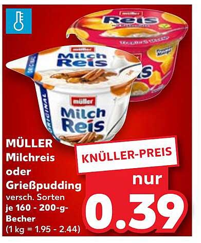 MÜLLER Milchreis oder Grießpudding 160-200 g Becher