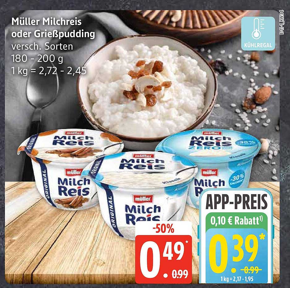Müller Milchreis oder Grießpudding – 50% Rabatt!