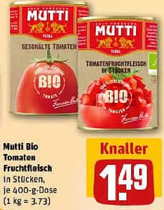 Mutti Bio Tomaten Fruchtfleisch in Stücken, je 400-g-Dose