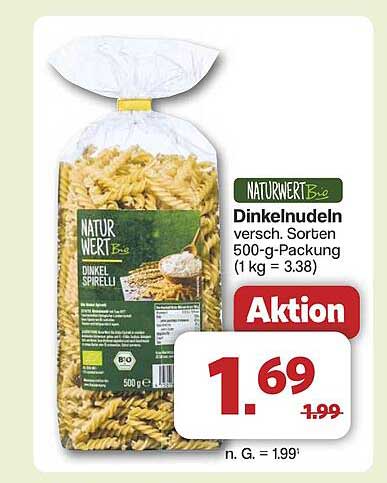 NATURWERT Bio Dinkelnudeln 500-g-Packung - Aktion!