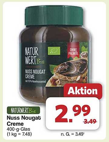 NATURWERT Bio Nuss Nougat Creme 400-g-Glas