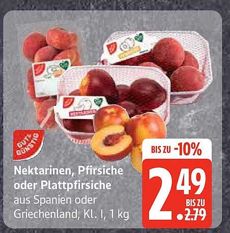 Nektarinen, Pfirsiche oder Plattpfirsiche aus Spanien oder Griechenland, Kl. I, 1 kg