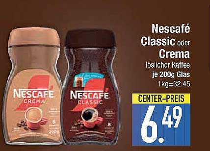 Nescafé Classic oder Crema, löslicher Kaffee je 200g Glas