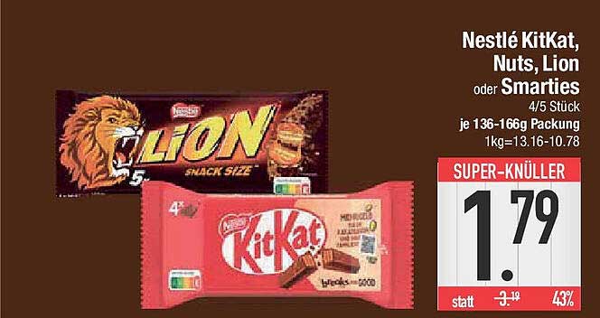 Nestlé KitKat, Nuts, Lion oder Smarties 4/5 Stück