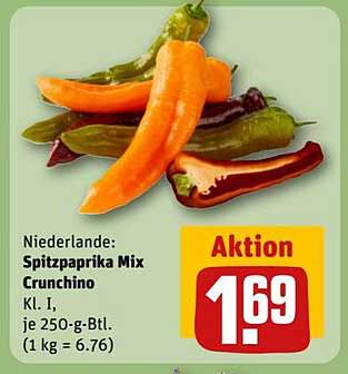 Niederlande: Spitzpaprika Mix Crunchino Kl. I, je 250-g-Btl.