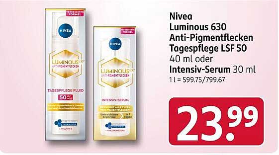 Nivea Luminous 630 Anti-Pigmentflecken Tagespflege LSF 50 40 ml oder Intensiv-Serum 30 ml