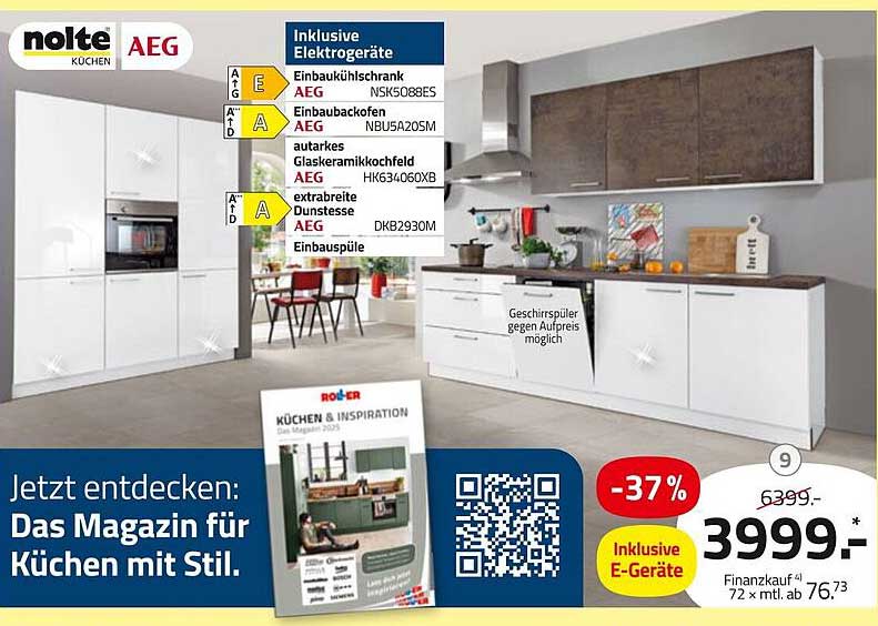 Nolte Küchenkombination mit AEG Geräten - 37% Rabatt