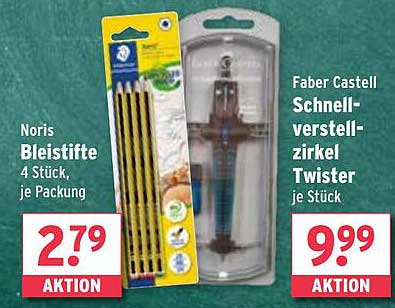 Noris Bleistifte 4 Stück, je Packung und Faber Castell Schnellverstellzirkel Twister, je Stück