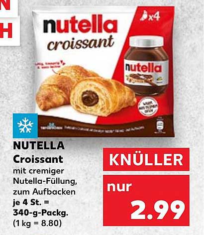 NUTELLA Croissant mit cremiger Nutella-Füllung, zum Aufbacken je 4 St. = 340-g-Pack.