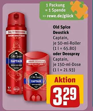 Old Spice Deostick Captain, je 50-ml-Roller oder Deospray Captain, je 150-ml-Dose