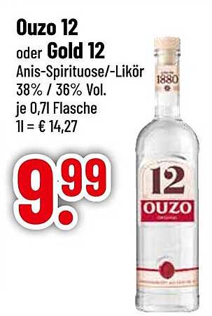 Ouzo 12 oder Gold 12 - Anis-Spirituose/-Likör 38% / 36% Vol.