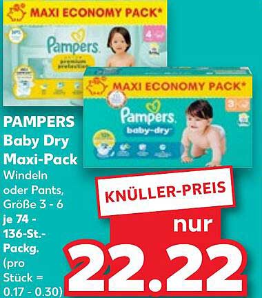 PAMPERS Baby Dry Maxi-Pack Windeln oder Pants, Größe 3-6, je 74 - 136 St. Packung