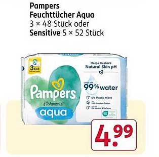 Pampers Feuchttücher Aqua 3 × 48 Stück oder Sensitive 5 × 52 Stück