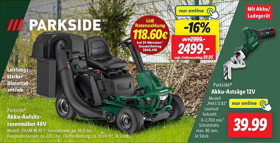 Parkside® Akku-Aufsitzrasenmäher 48V