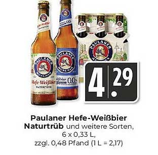 Paulaner Hefe-Weißbier Naturtrüb, 6 x 0,33 L