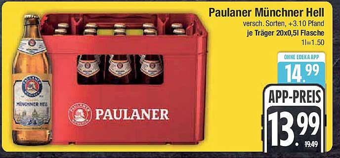 Paulaner Münchner Hell – 20 x 0,5 l Flasche