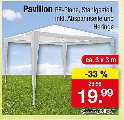 Pavillon PE-Plane, Stahlgestell, inkl. Abspanngurte und Heringen
