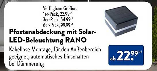 Pfostenabdeckung mit Solar-LED-Beleuchtung RANO