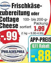 Philadelphia Frischkäse-Zubereitung oder Cottage Cheese 100- bis 200-g-Packung