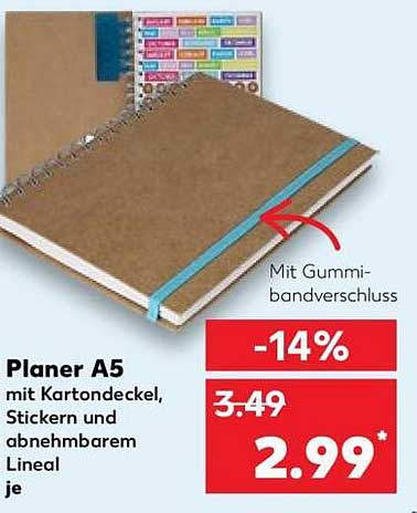Planner A5 mit Kartondeckel, Stickern und abnehmbarem Lineal