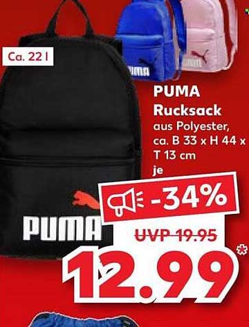 PUMA Rucksack aus Polyester, ca. B 33 x H 44 x T 13 cm - 34% reduziert!