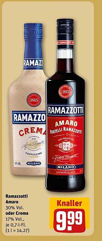 Ramazzotti Amaro 30% Vol. oder Crema 17% Vol.