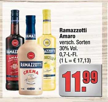 Ramazzotti Amaro - verschiedene Sorten 30% Vol. 0,7-L-Fl.