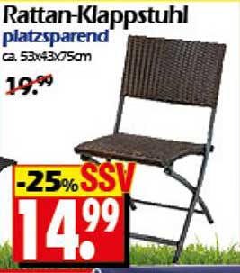 Rattan-Klappstuhl platzsparend ca. 53x43x75cm