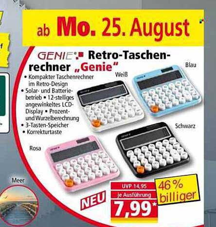 Retro-Taschenrechner 'Genie' im Retro-Design