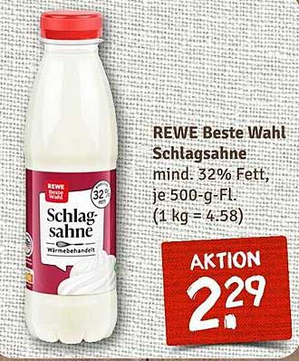 REWE Beste Wahl Schlagrahm 500 g für nur 2,29 €