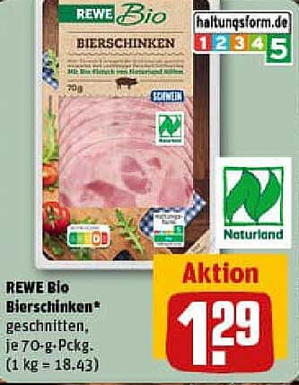 REWE Bio Bierschinken, geschnitten, je 70 g-Packung
