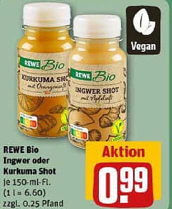 REWE Bio Ingwer oder Kurkuma Shot je 150-ml-Fl.