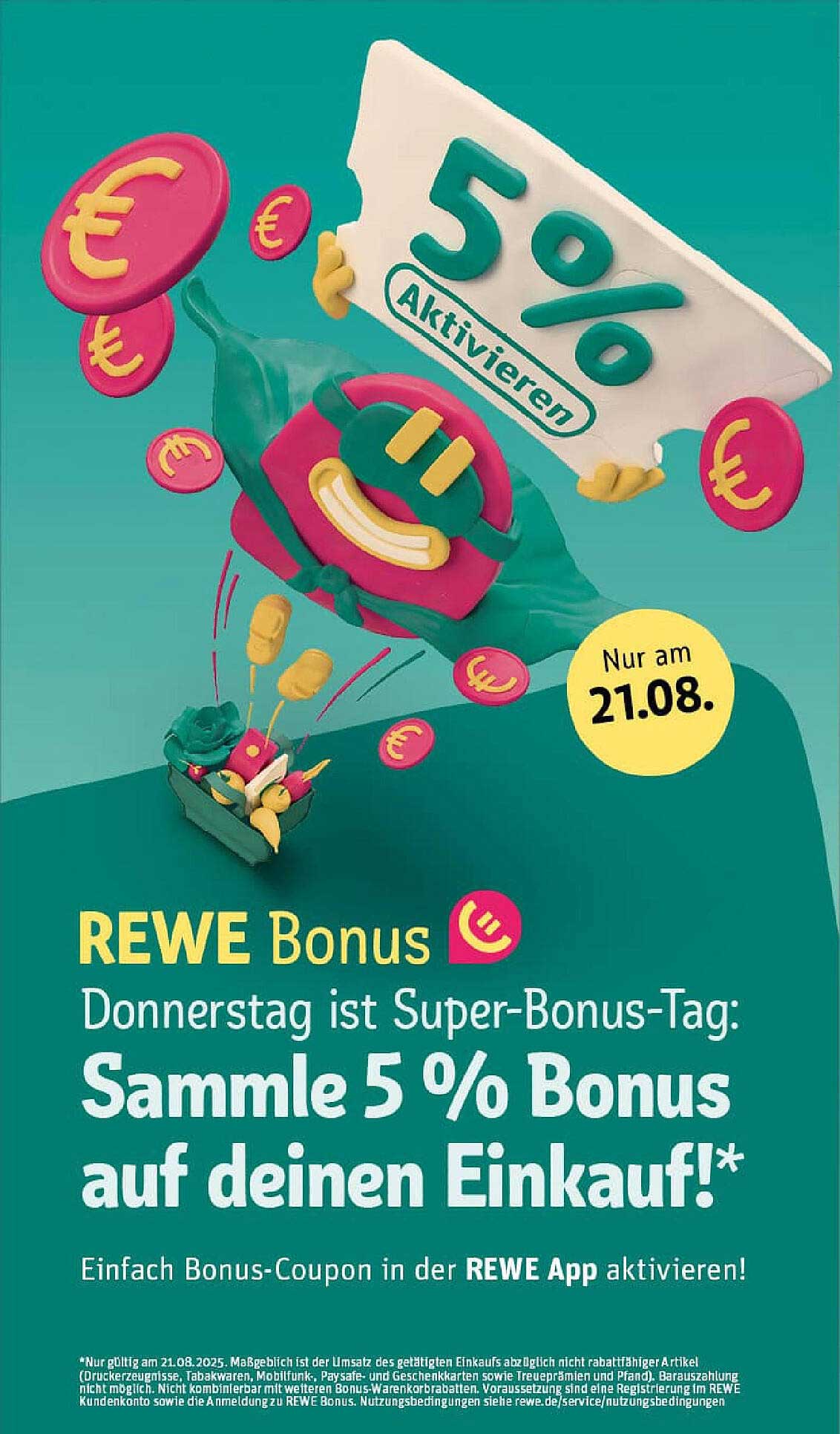 REWE Bonus: Super-Bonus-Tag am 21.08.2025 - 5% Bonus auf deinen Einkauf