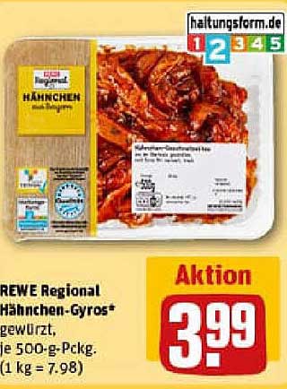 REWE Regional Hähnchen-Gyros, gewürzt, 500 g-Pckg.