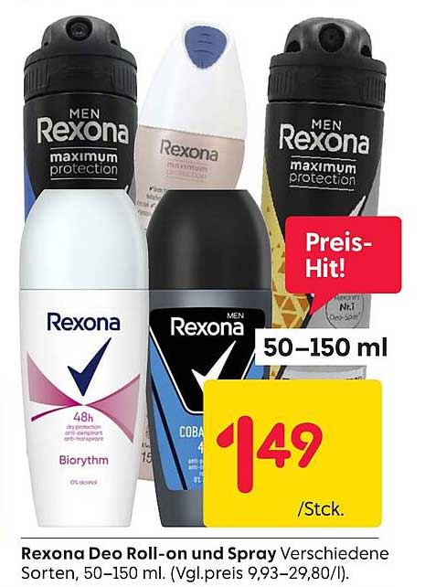 Rexona Deo Roll-on und Spray - Verschiedene Sorten, 50–150 ml